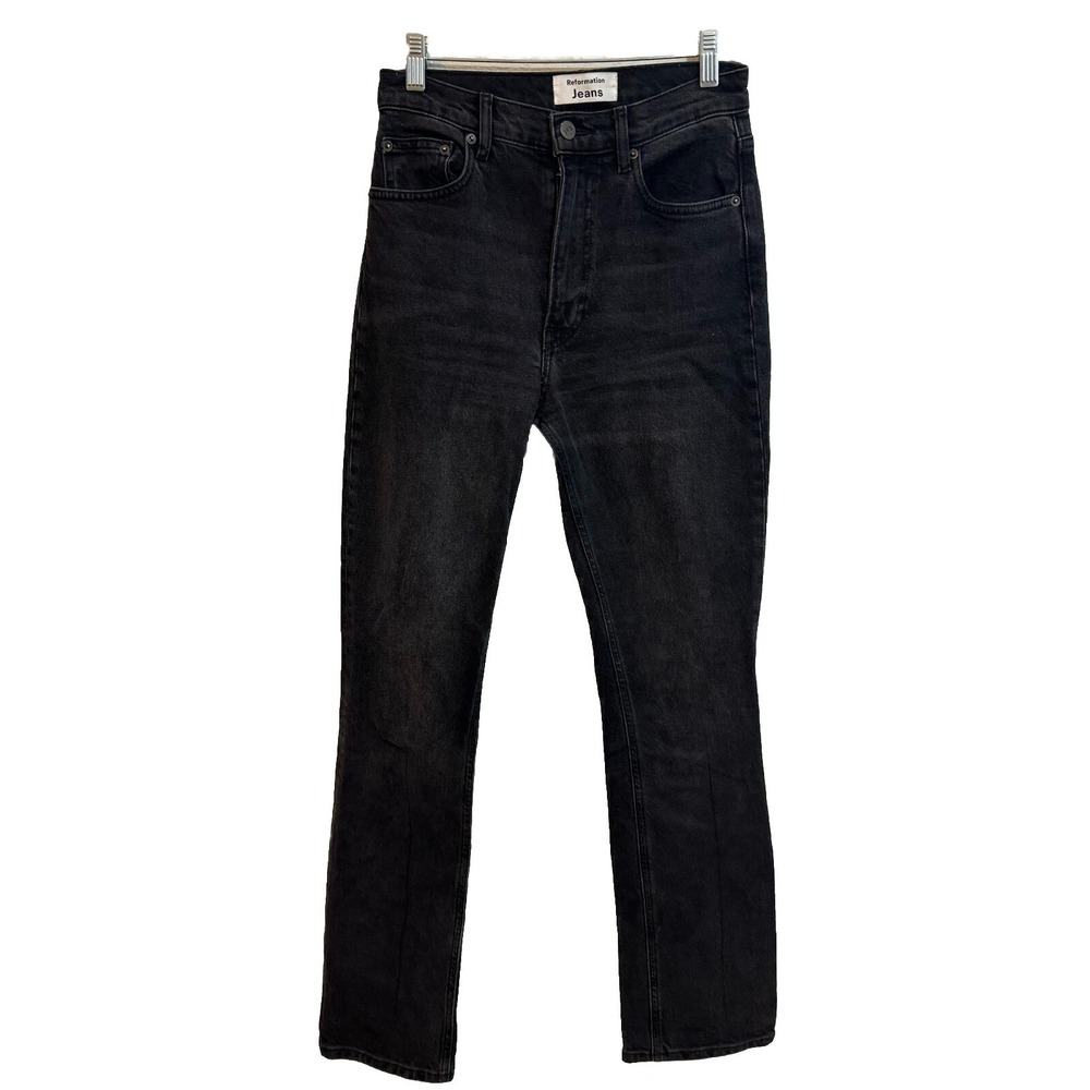 Reformation Jeans Mens Black Faded Organic Cotton Tencel Straight Leg Denim